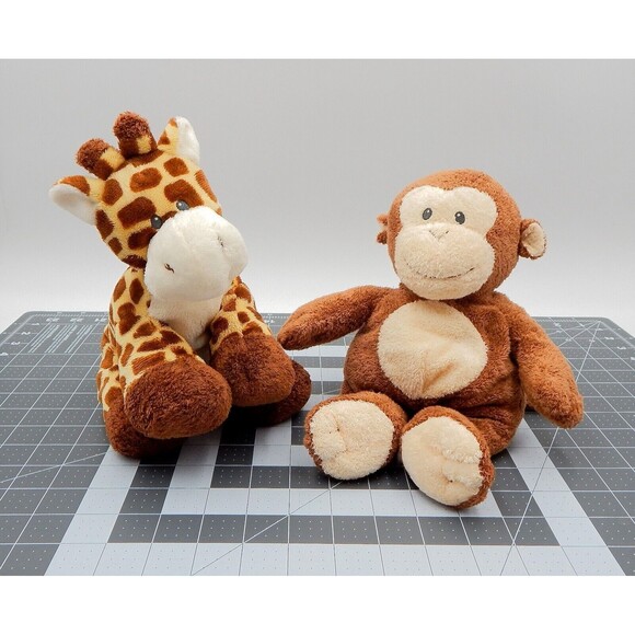 Ty Pluffies Tylux Giraffe Monkey Beanbag Terry Plush Stuffed Animal Pair - Picture 1 of 13